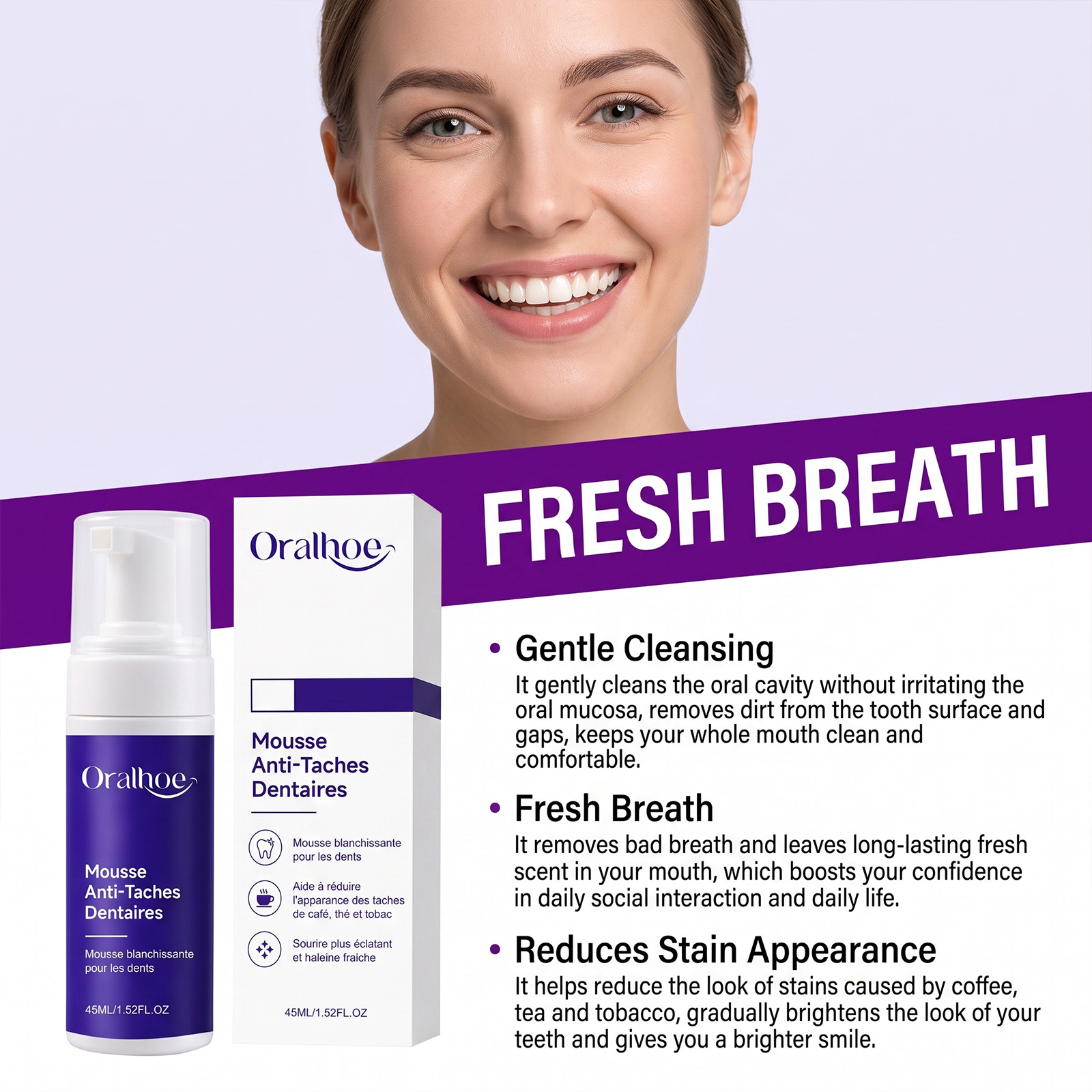 Purple Toothpaste Mousse Foam  - đánh giá và giá Teeth Whitening Mousse