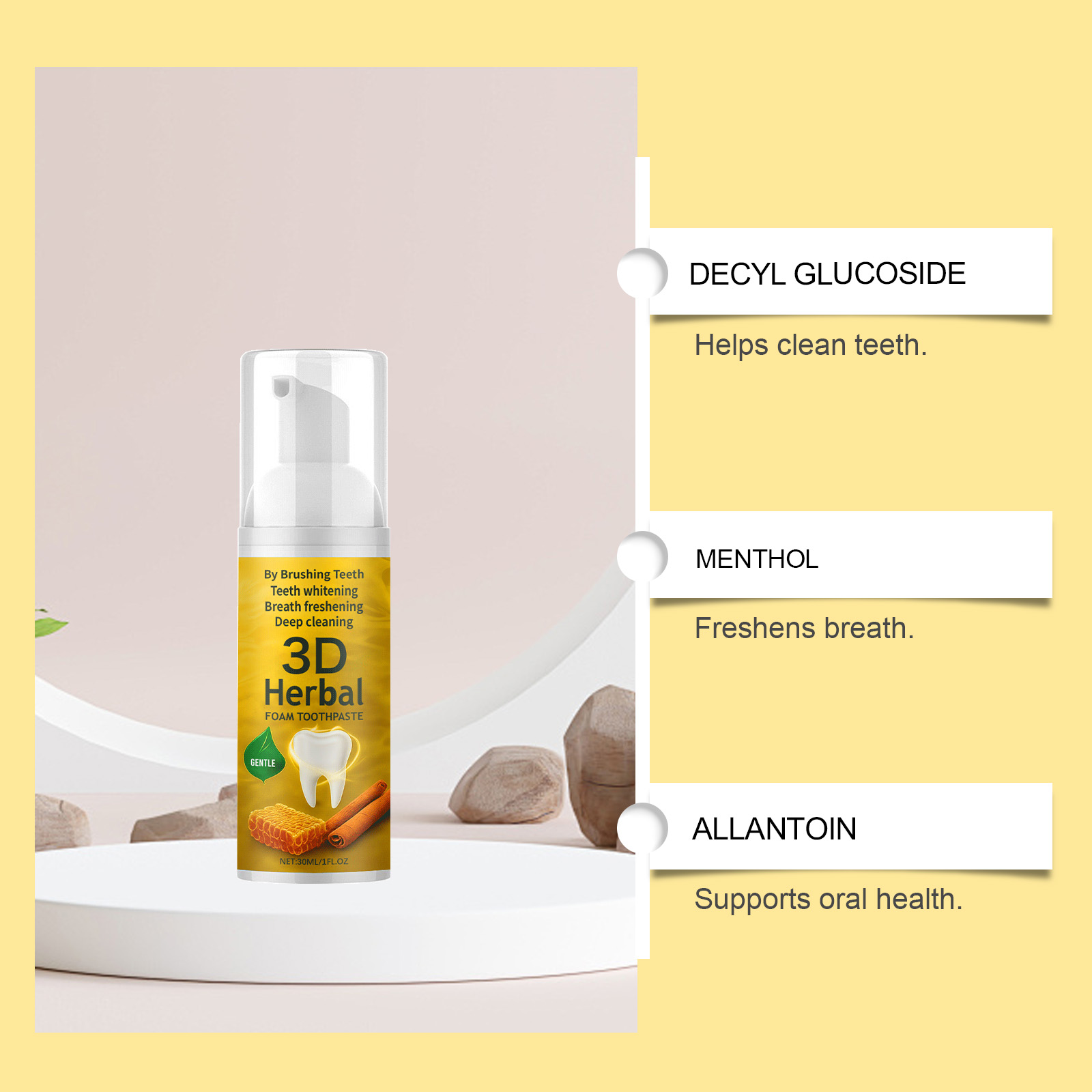 Herbal Toothpaste Organic Fluo - đánh giá và giá Teeth Whitening Mousse